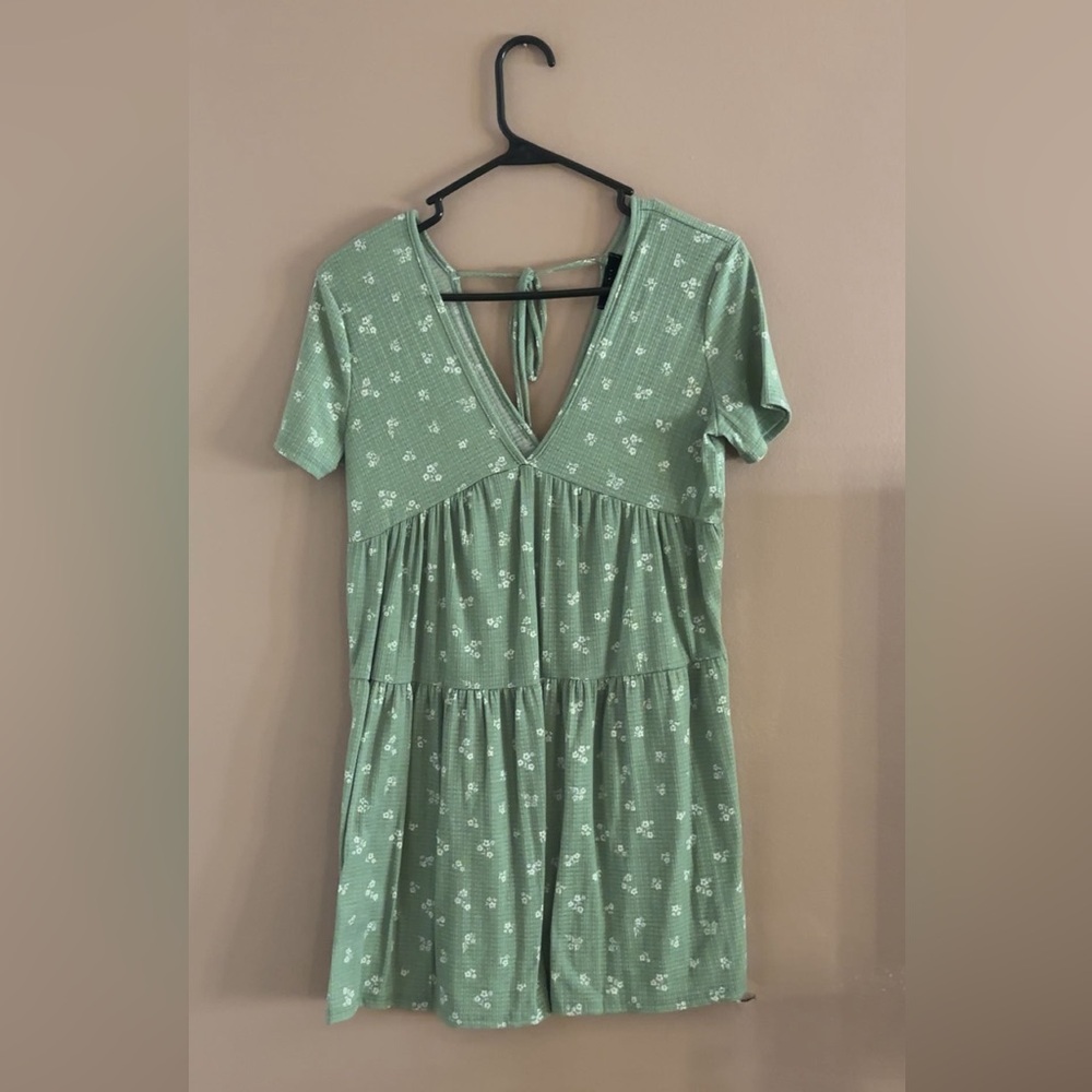 Green Floral Short Sleeve Dress